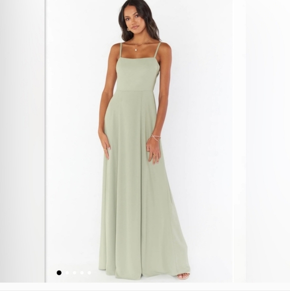 SHOW ME YOUR MUMU Moss Green Lauren Tie Ruched Spaghetti strap Long M Maxi Flare - Picture 1 of 10